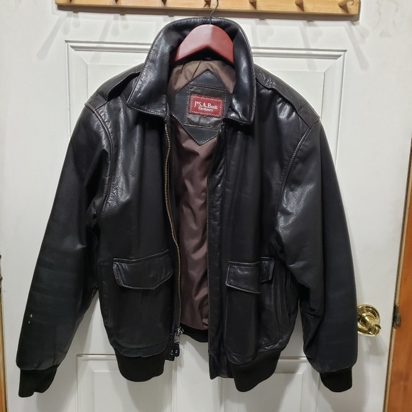 Joseph A. Bank Leather Bomper Motor Jacket